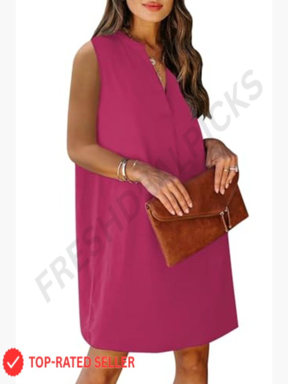 V-Neck Sleeveless Sundress Casual A-Line Tank Dress Relaxed Fit Lightweight - Picture 2 of 7